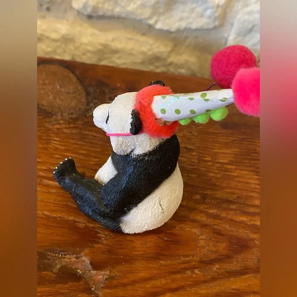 Panda Party Cake Topper Whimsical Boho Cute Party Hat and Balloon